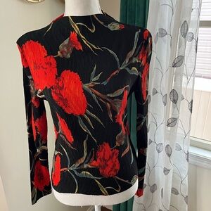 NWOT-Floral Long Sleeve Black and Red Top